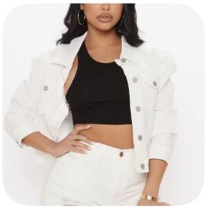Fashion Nova Puff Sleeve White Denim Jacket Size XS